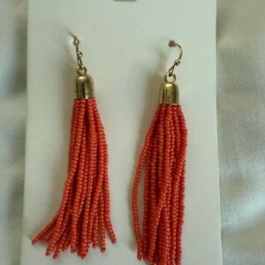 Orange Beaded Tassel Earrings with Gold Hooks NEW